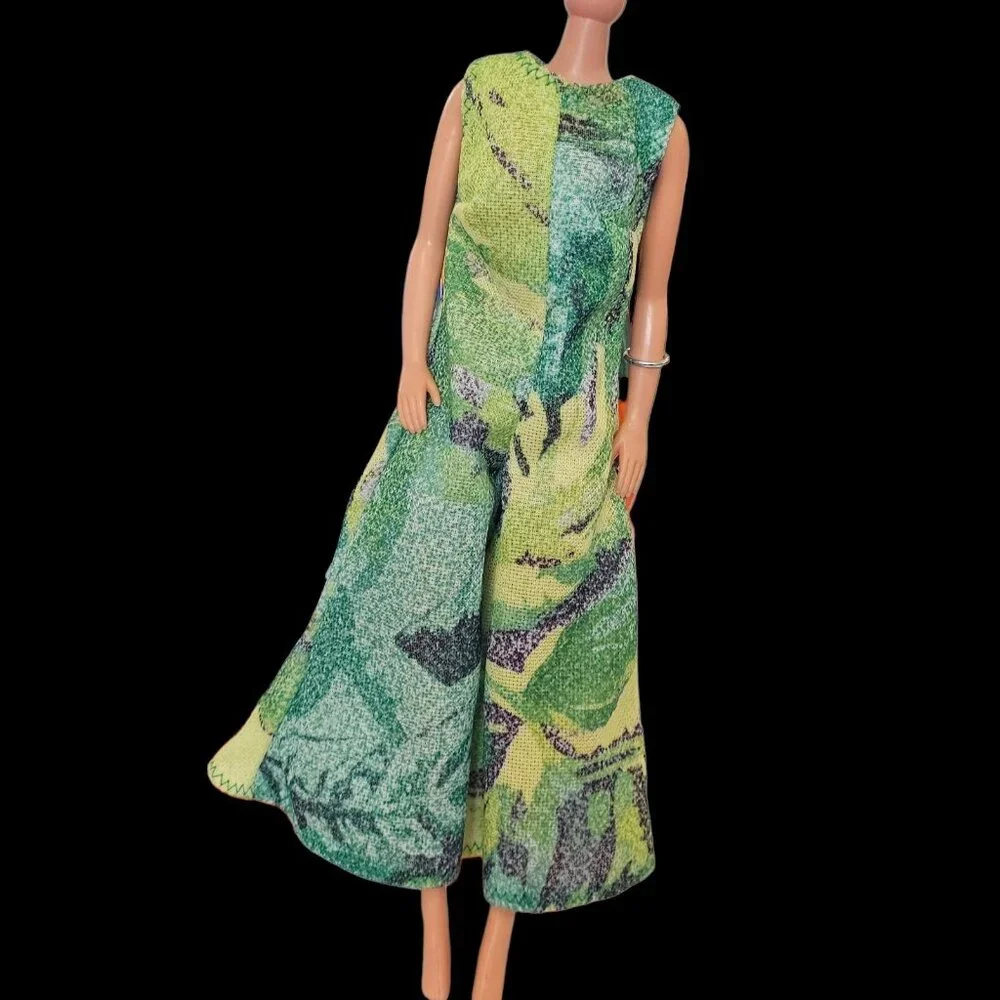 VTG 70s Barbie Clone Green Jumpsuit Flare Bell Bottoms Clothes‎ Outfit